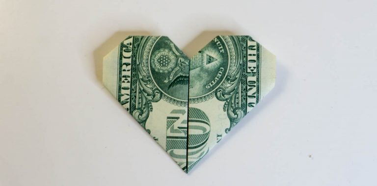 Fold a dollar into a Heart – 6 Steps