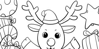 reindeer with presents - coloring page - thumbnail