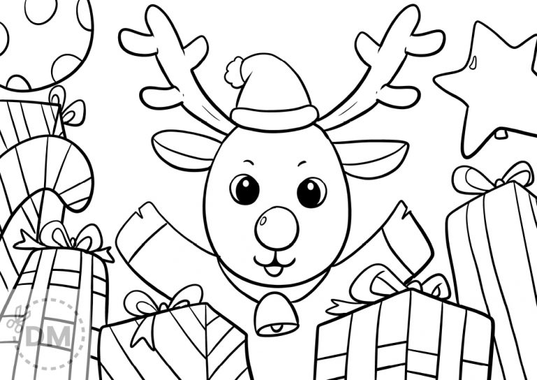 Reindeer with Presents Coloring Page