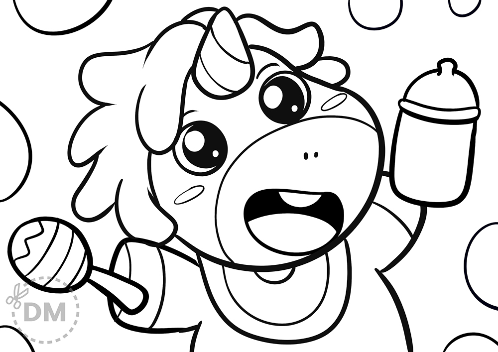 Adorable Unicorn Coloring Page - Thumbnail ver 1
