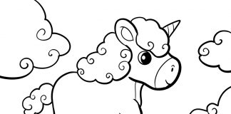 Fluffy Unicorn coloring page - thumbnail ver 1