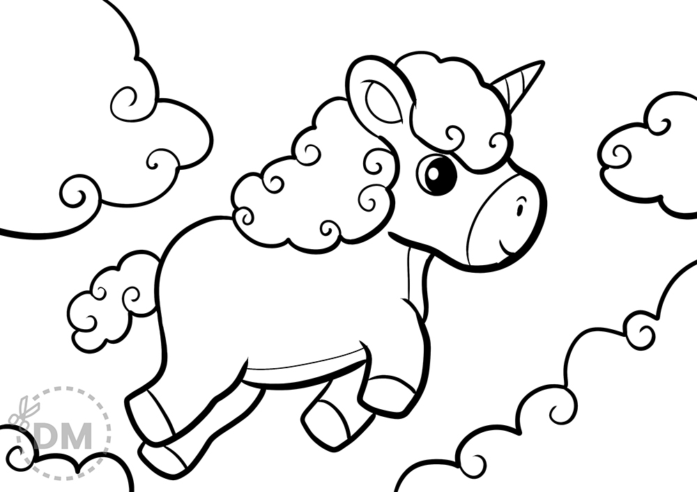 Fluffy Unicorn coloring page - thumbnail ver 1