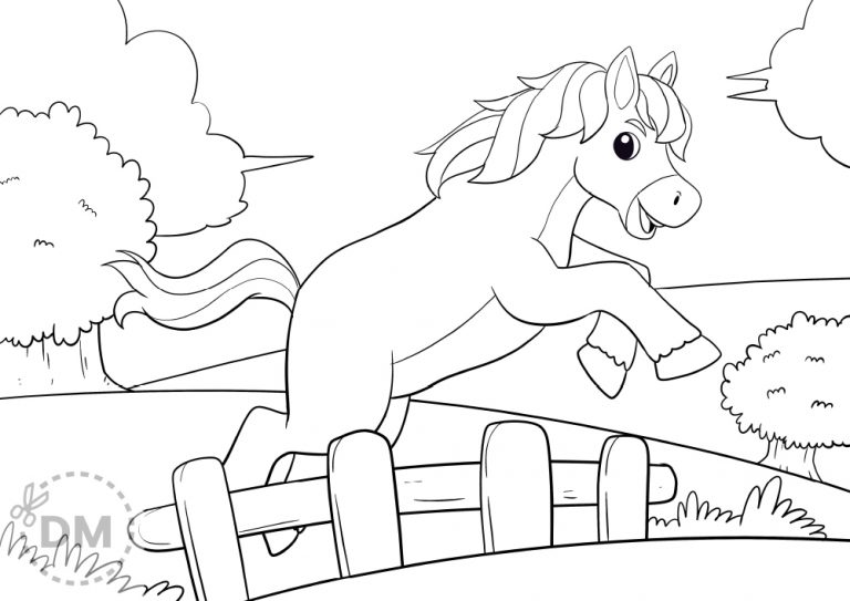 Horse Jumping – Coloring Page for Kids