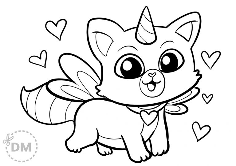 Cute Kitty Cat Unicorn Coloring Page - diy-magazine.com