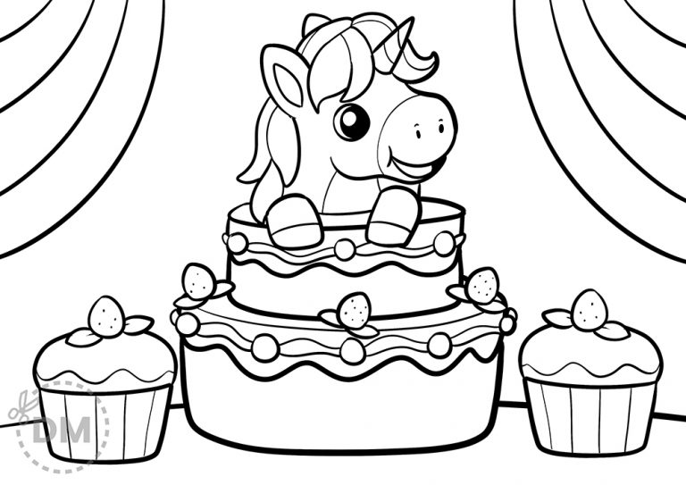 Unicorn Cup Cake Graphic Coloring Page Graphic by garnetastudio · Creative  Fabrica