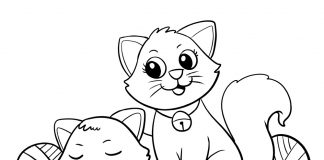 cat with kitten coloring page - thumbnail ver 1