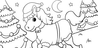 christmas horse coloring page - thumbnail ver 1