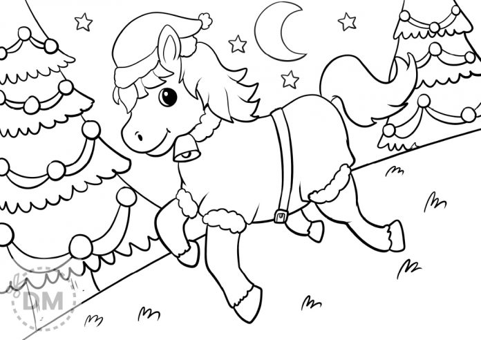 Christmas Horse Coloring Page - diy-magazine.com
