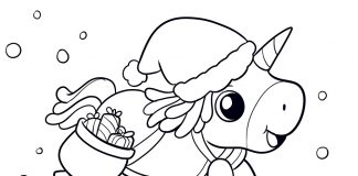 christmas unicorn coloring page - thumbnail ver 1