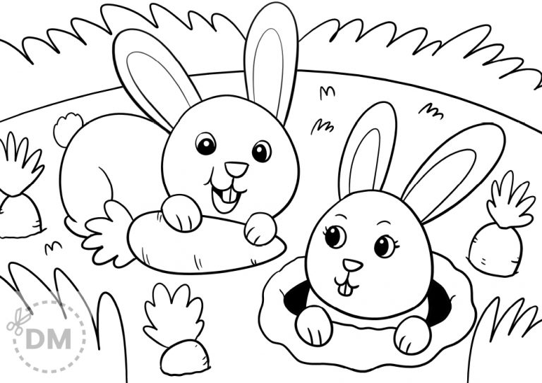 Printable Cute Bunny Coloring page For Kids