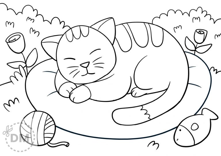 Cute Cat Coloring Page for Kids To Color