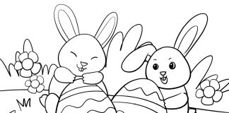 easter bunny with easter egg coloring page- thumbnail