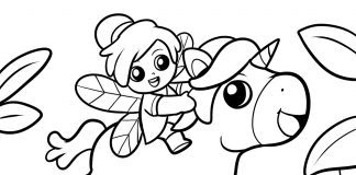 fairy and unicorn coloring page - thumbnail ver 1