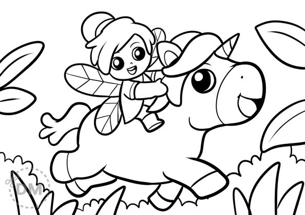 Magical Fairy and Unicorn Coloring Page for Kids - diy-magazine.com