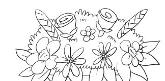 floral coloring page - bunch of flowersmonkey in tree - thumbnail