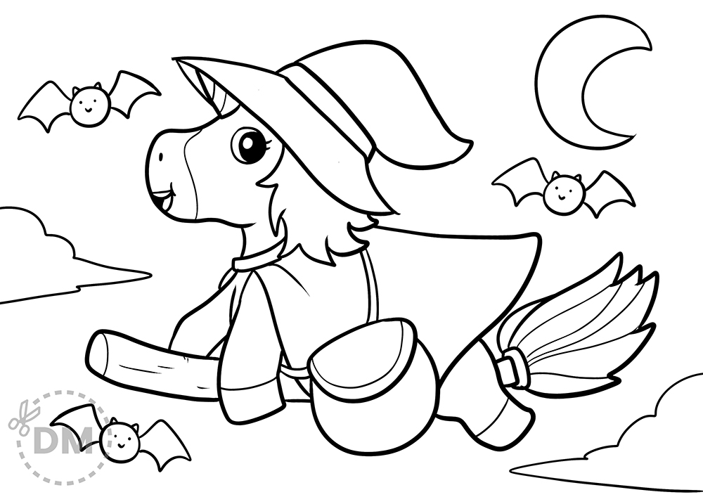 halloween unicorn coloring page thumbnail ver 1