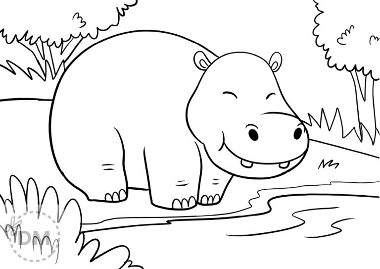Hippo On A River – Printable Coloring Sheet