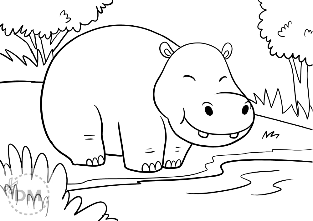 hippo on river - coloring pagemonkey in tree - thumbnail