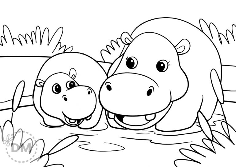 Hippo Coloring Page for Kids