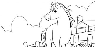 horse on farm coloring page- thumbnail