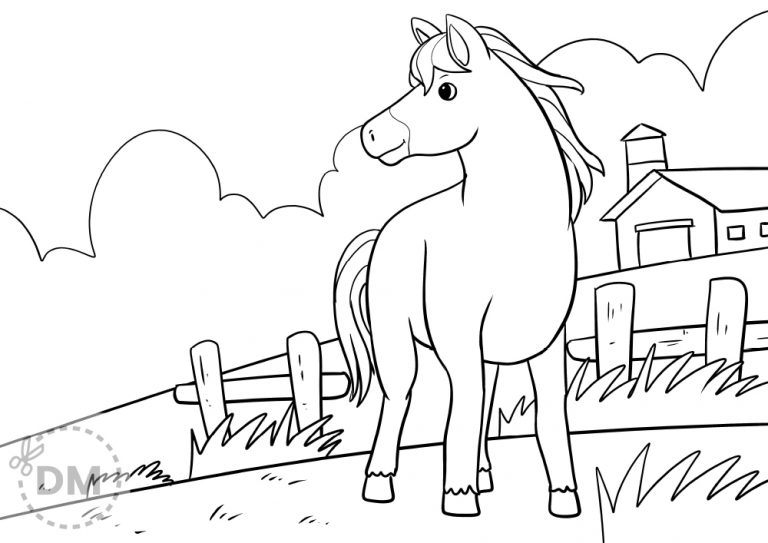 Horse on farm – coloring page