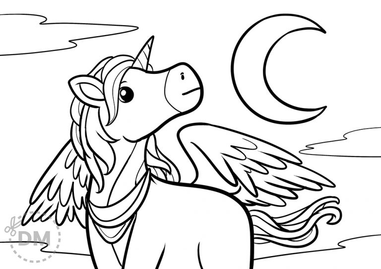 Magical Unicorn  Moon Coloring Page