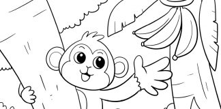 monkey in tree - coloring page- thumbnail