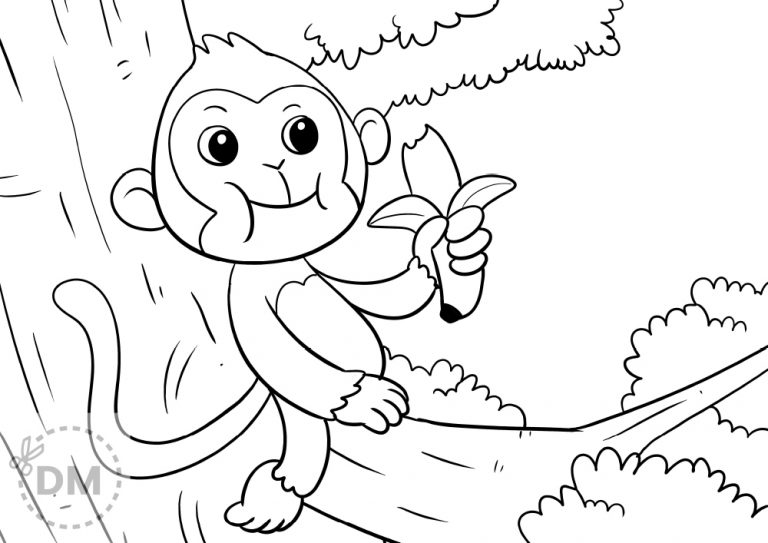Monkey Eating A Banana Coloring Page