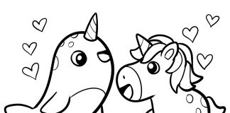 narwhal and unicorn coloring page - thumbnail ver 1