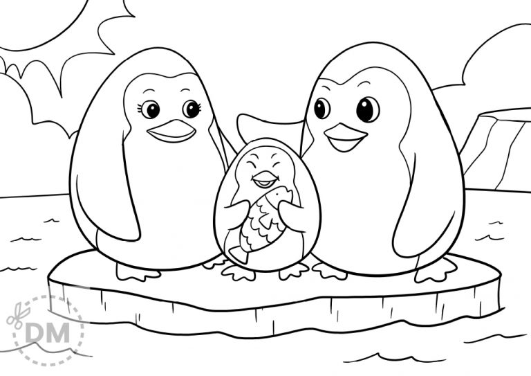 Penguin Family Coloring Page