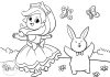 Pretty Princess and Rabbit Coloring Page printable princess coloring page- thumbnail