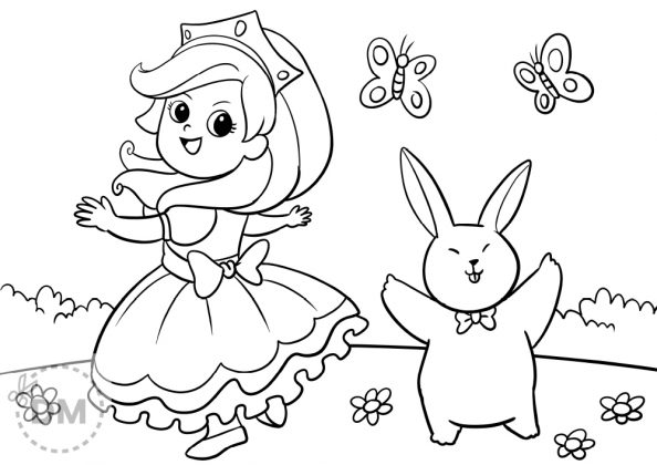 Pretty Princess and Rabbit Coloring Page - diy-magazine.com