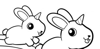 rabbit and unicorn coloring page - thumbnail ver 1