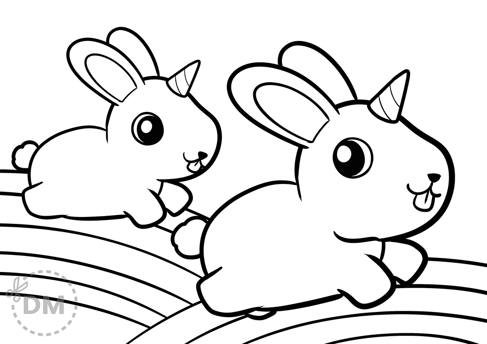 Cute Rabbit and Unicorn Friends Coloring Page - diy-magazine.com