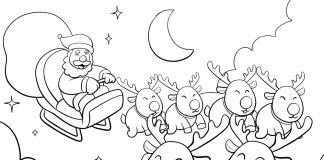 santa claus and reindeer coloring page - thumbnail