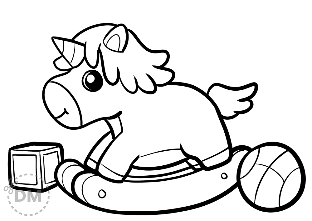 Toy Unicorn Coloring Page Wooden Horse - diy-magazine.com