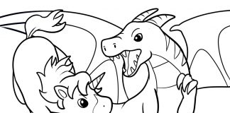 unicorn and dragon coloring page - thumbnail ver 1