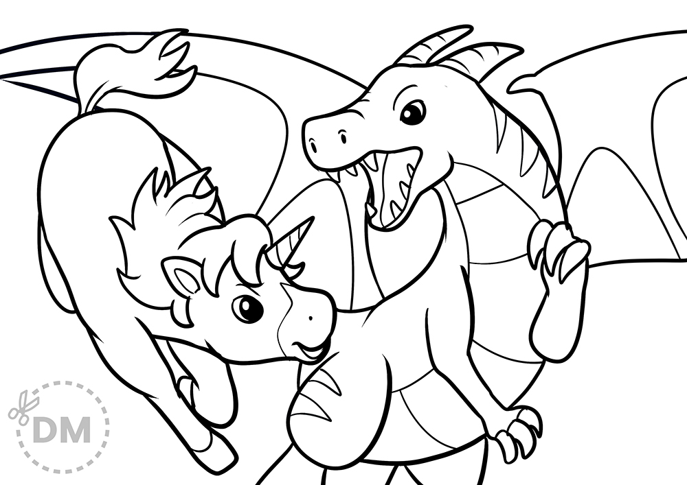 Cool Unicorn and Dragon Coloring Page - diy-magazine.com