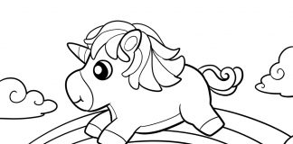 unicorn and rainbow coloring page - thumbnail ver 1