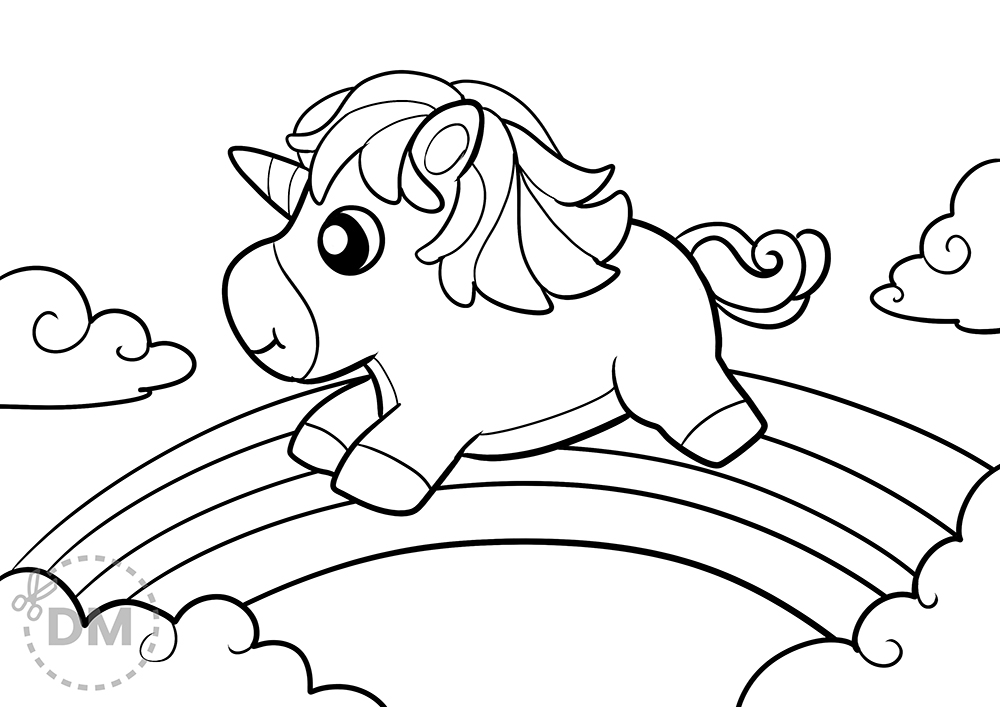 Adorable Unicorn And Rainbow Coloring Page - diy-magazine.com