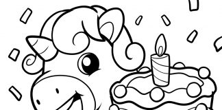 unicorn birthday coloring page - thumbnail ver 1