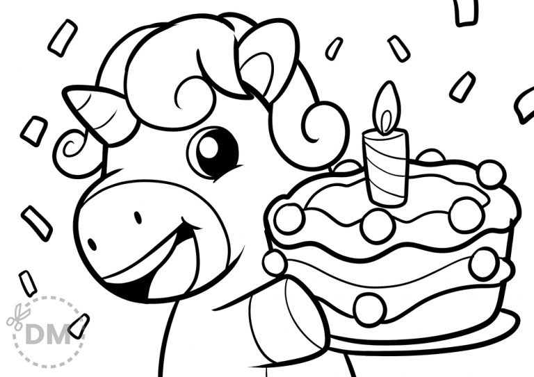 Unicorn Birthday Coloring Page for Kids
