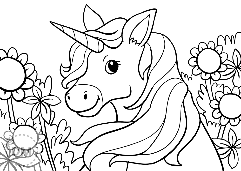 unicorn coloring page for kids - thumbnail