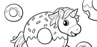 unicorn donut coloring page - thumbnail ver 1