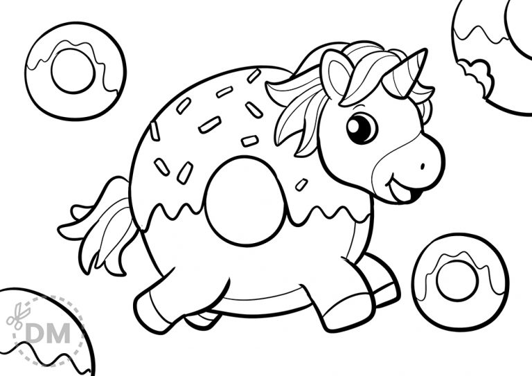 Sweet Unicorn Donut Coloring Page for Kids