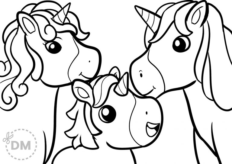 Unicorn Happy Family Coloring Page
