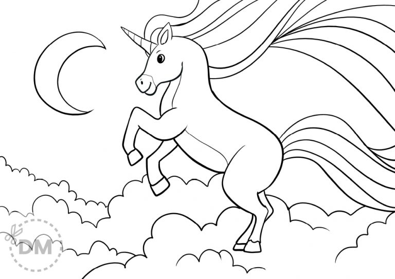 Unicorn in the Clouds Coloring Sheet