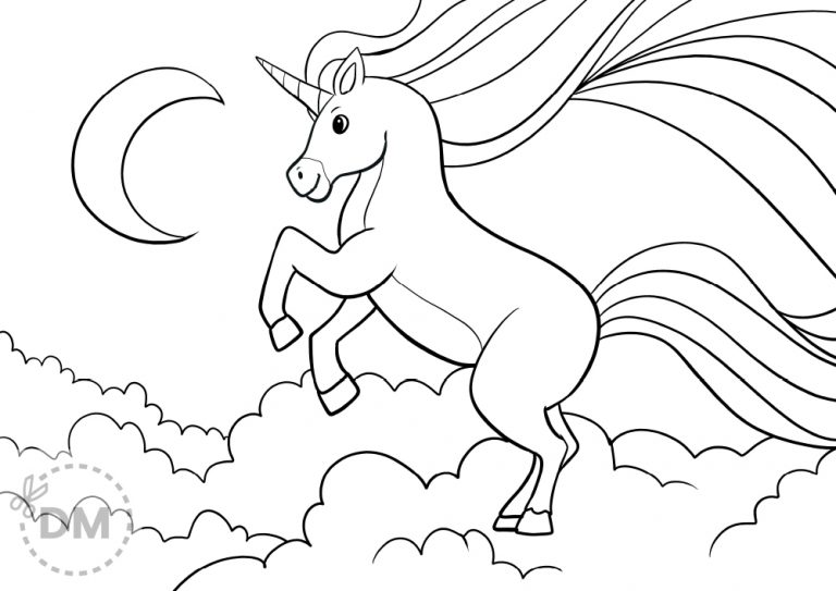 Unicorn in the Clouds Coloring Sheet Unicorn in the Clouds Coloring Sheet