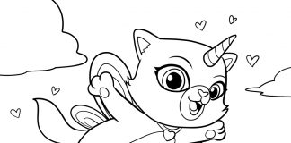 unicorn kitty coloring page - thumbnail ver 1