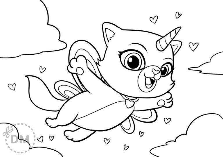 Unicorn Kitty Coloring Page – Cat Rainbow Illustration